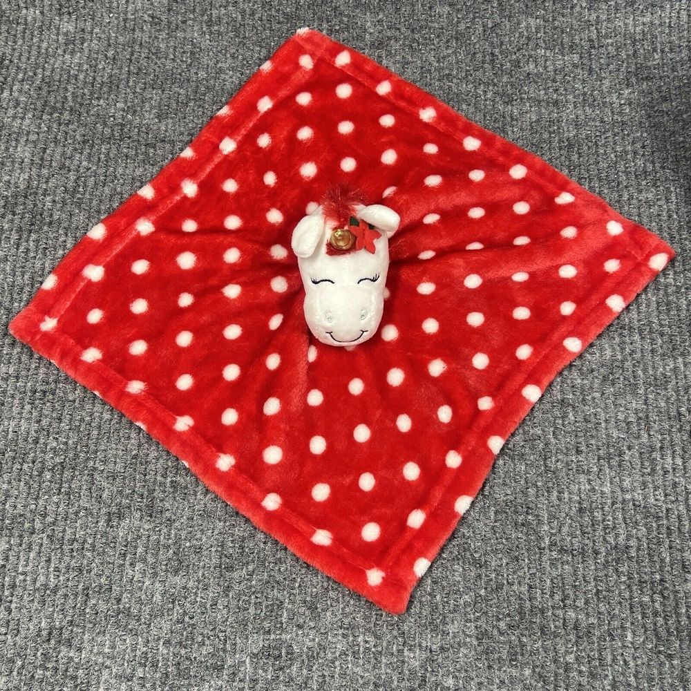 Hudson Baby Lovey Unicorn Polka Dot Red Soft Plush Security Blanket 14x14 Baby